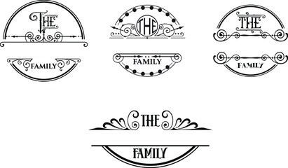 Family Name Monogram Bundle Vector Illustration - obrazy, fototapety, plakaty