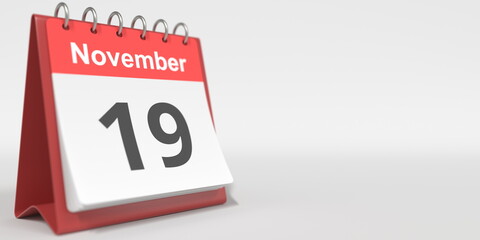 November 19 date written in German on the flip calendar page. 3d rendering