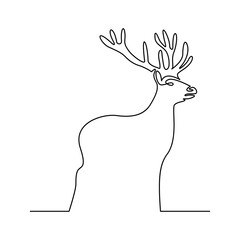 Deer, continuous line. Vector illustration, isolated on white background.
