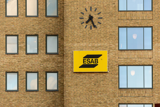 Gothenburg, Sweden - August 24 2020: Logo of ESAB company in a brick wall..