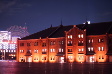 横浜みなとみらいの夜景　赤レンガ倉庫