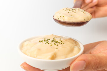 Cream sauce on white background