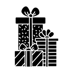 Set of gift boxes black glyph icon. Christmas packages. Silhouette on white background. Negative space. Flat pictogram. Vector isolated illustration. Duotone solid symbol. Pixel perfect