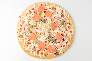 Frozen pizza on white background