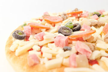 Frozen pizza on white background