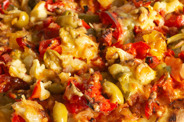 Background from pizza with vegetable close-up