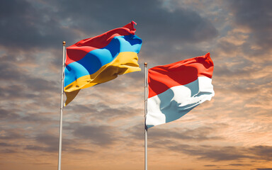 Beautiful national state flags of Indonesia and Armenia.
