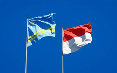 Beautiful national state flags of Indonesia and Aruba.