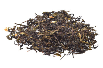 Dry Leaves of Green Tea Isolated on White Background