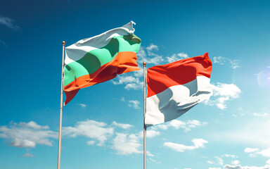 Beautiful national state flags of Indonesia and Bulgaria.
