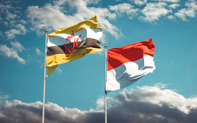 Beautiful national state flags of Indonesia and Brunei.