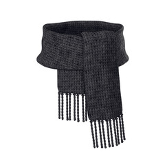 Black wool knitted scarf on a white background, 3D render