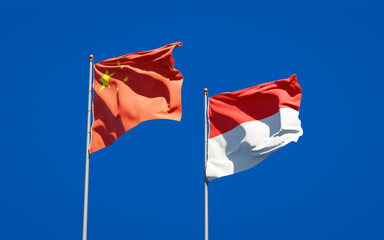 Beautiful national state flags of Indonesia and China.