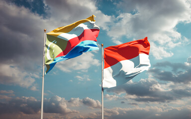 Beautiful national state flags of Indonesia and Comoros.