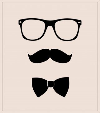 Geek face. Hipster style set bowtie, glasses and mustaches. vector abstract illustration background. Mens look