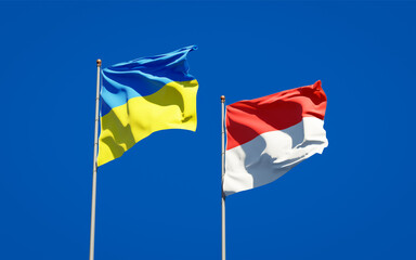 Beautiful national state flags of Ukraine and Indonesia.