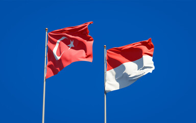 Beautiful national state flags of Turkey and Indonesia.