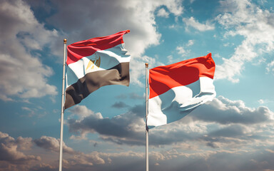 Beautiful national state flags of Egypt and Indonesia.