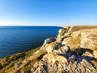 Picturesque sea landscape. Black Sea. The beautiful coast of the Black sea. The rocky cliffs and the sea.