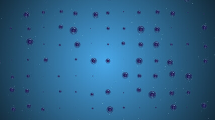 3d rendering of spheres of different sizes on blue background.