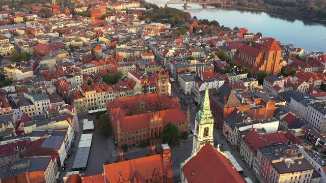 Aerial view of Torun old town with city hall Poland