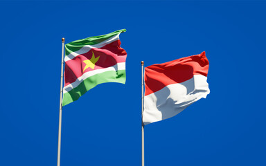 Beautiful national state flags of Suriname and Indonesia.