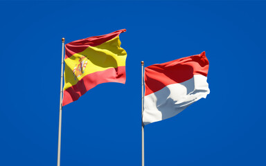 Beautiful national state flags of Spain and Indonesia.