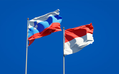 Beautiful national state flags of Slovenia and Indonesia.