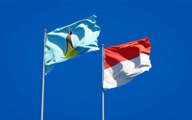 Beautiful national state flags of Saint Lucia and Indonesia.