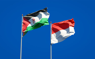Beautiful national state flags of Sahrawi and Indonesia.