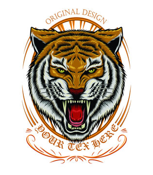 Tiger anger illustration. vector tiger logo design template.