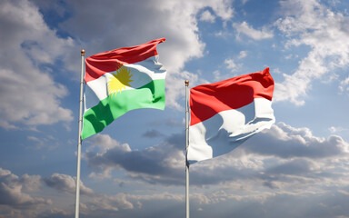 Beautiful national state flags of Kurdistan and Indonesia.