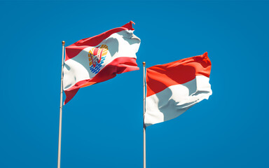 Beautiful national state flags of French Polynesia and Indonesia.