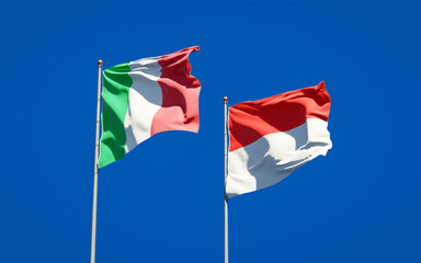 Beautiful national state flags of Italy and Indonesia.