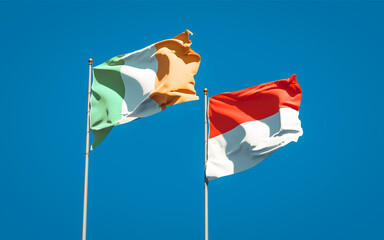 Beautiful national state flags of Ireland and Indonesia.