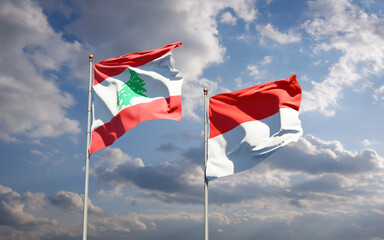 Beautiful national state flags of Lebanon and Indonesia.