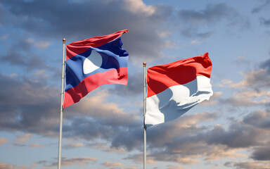 Beautiful national state flags of Laos and Indonesia.