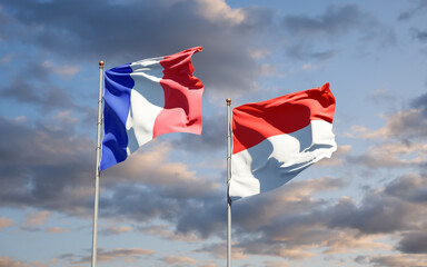 Beautiful national state flags of France and Indonesia.