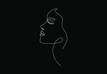 Single line drawing of woman face. Continuous one line portrait for textile, t-shirt, print, contemporary logo design, fashion concept. Minimalistic vector illustration