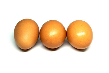 Triple ( 3  or Three ) Chicken Egg  isolated on white background - raw food ingredient object 