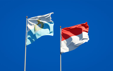 Beautiful national state flags of San Marino and Indonesia.