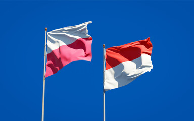 Beautiful national state flags of Poland and Indonesia.