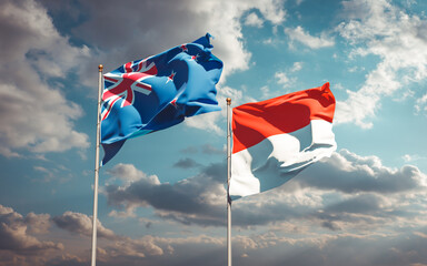 Beautiful national state flags of New Zealand and Indonesia.