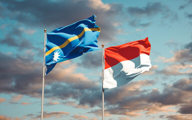 Beautiful national state flags of Nauru and Indonesia.