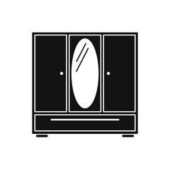 Wardrobe With Mirror Icon, furniture flat design icon. Bedroom furniture single black icon in flat style vector symbol