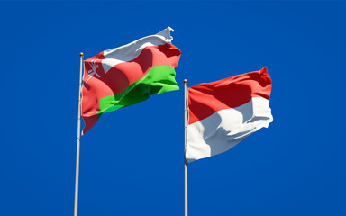 Beautiful national state flags of Oman and Indonesia.