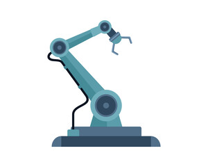 Robotic arm flat style design vector illustration icons signs, Robot arm or hand. Industrial robot manipulator. Modern smart industry 4.0 technology