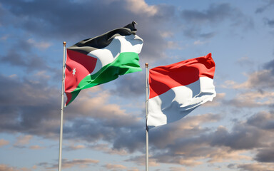 Beautiful national state flags of Jordan and Indonesia.