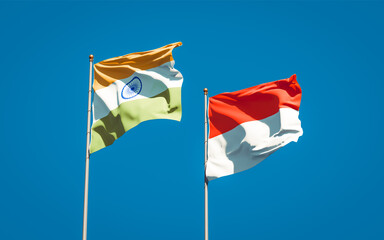 Beautiful national state flags of Indonesia and India.