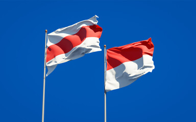 Beautiful national state flags of New Belarus and Indonesia.